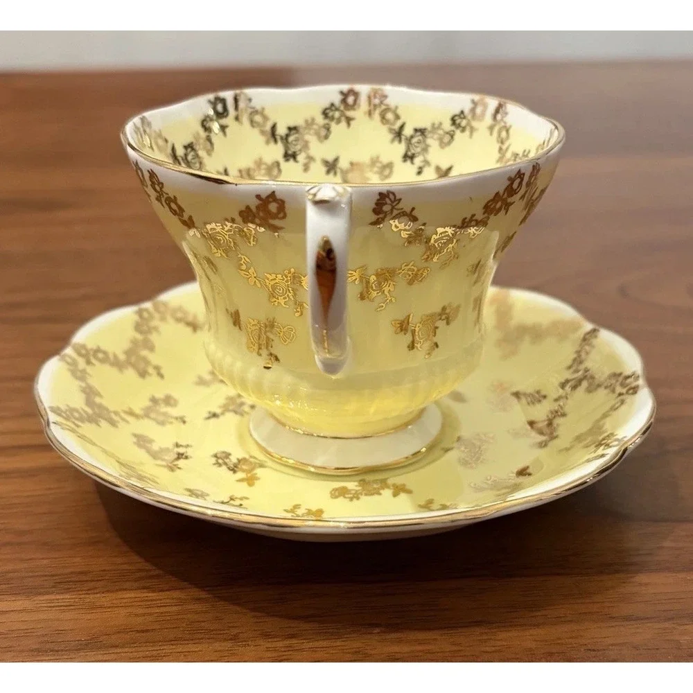 Royal Albert Sovereign Series Tea Cup and Saucer Set Yellow Gold Bone China